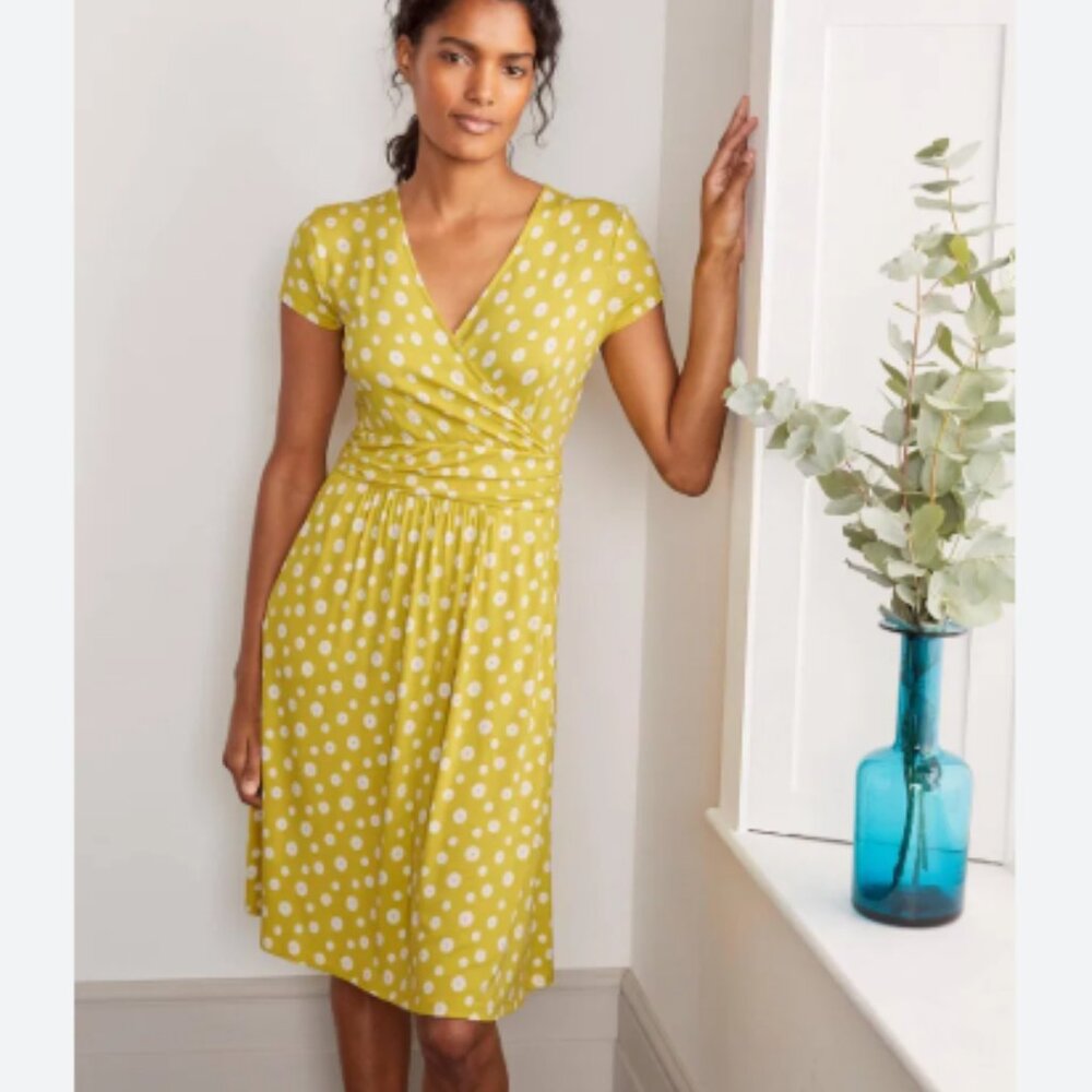 Boden Yellow Polka Dot Midi Dress